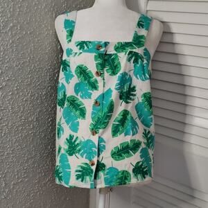 J. Crew Tropical Monstera Leaf Button Front Linen Tank Camisole NEW M Dopamine